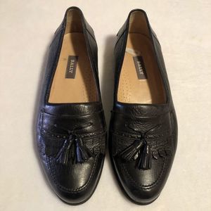 BALLY Black Leather Slip-On Tassel Loafers
